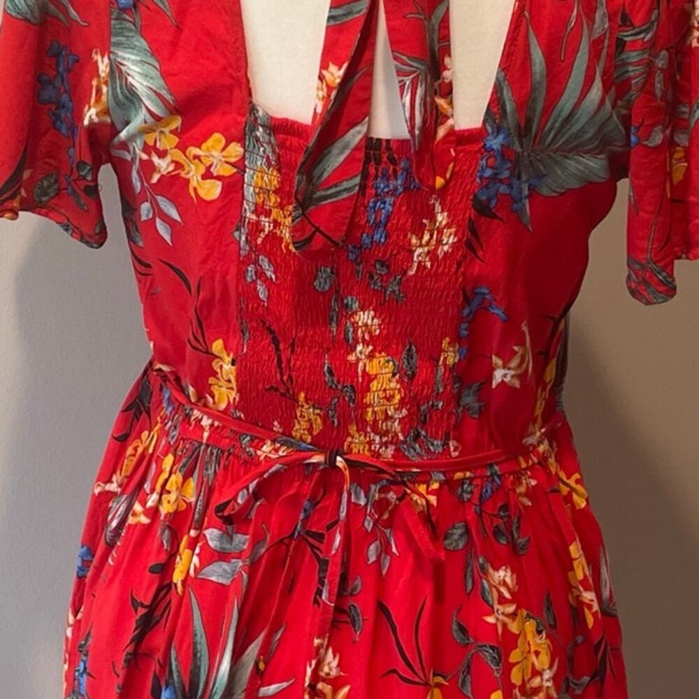 Band of Gypsies Floral Mini Dress Sz M Pockets Short Sleeves Tie Back Red - Picture 8 of 12